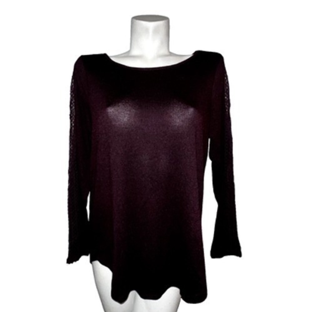 Max‎ Jeans Womens Burgundy Crochet Lace Sleeve Tulip Back Knit Top Medium Plum